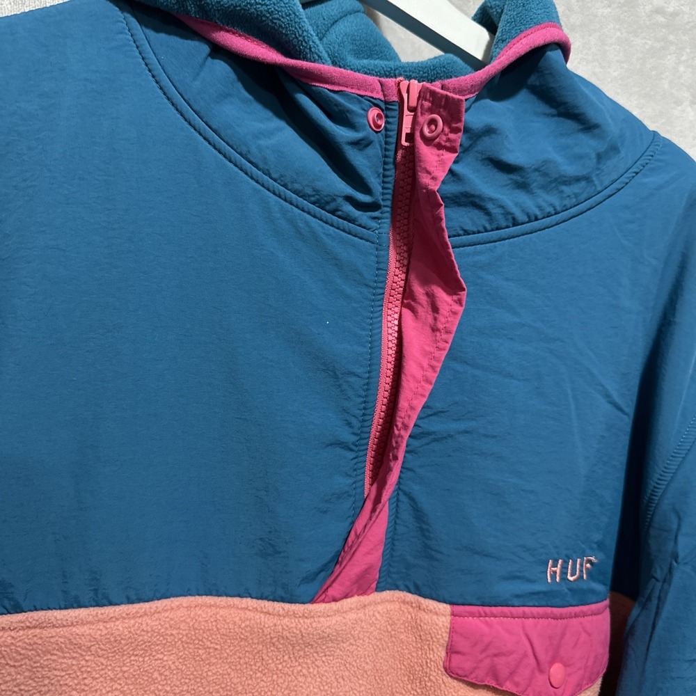 HUF Muir Pullover Hooded Fleece Jacket Size L Color Block 1/4 Zip - Picture 4 of 7